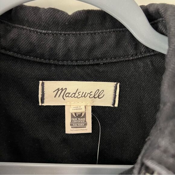 NWT Madewell Long Sleeve Denim Popover Mini Shirtdress in Clean Black Wash - Picture 9 of 10